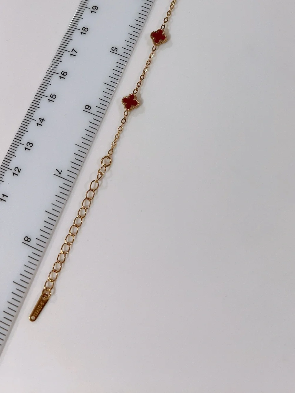 Gold-Tone Chain Bracelet with Deep Red Floral Charms
